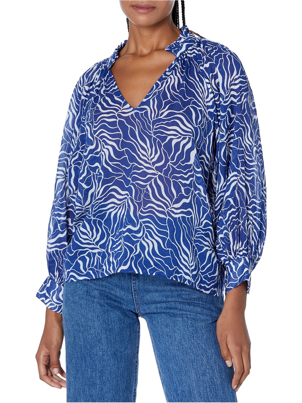 Joie Blue Printed V-Neck Blouse